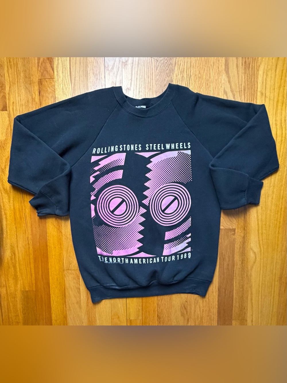 Vintage 1989 Rolling Stones Black Crewneck Sweatshirt with Pink Tour Graphic